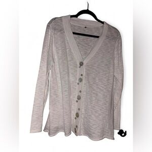 Haiku White 100% cotton lightweight, textured V-neck abstract button cardigan